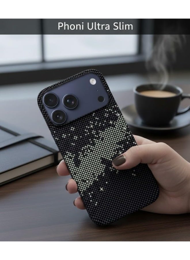 فوني Phoni Ultra Slim Magnetic Case for iPhone 17 Pro Max, Compatible with MagSafe, Thin Lightweight Design, Carbon Fiber Style, Raised Camera Protection (Midnight Constellation – Black Carbon) - Image 4